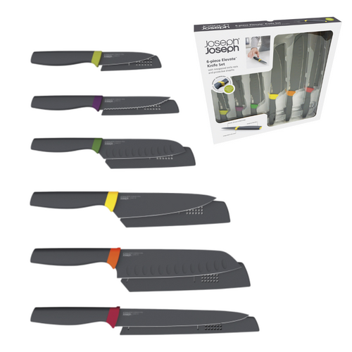 Joseph Joseph 6 Piece Elevanted Knife Set Kitchen Chefs Cooks Knives With Protective Sheaths