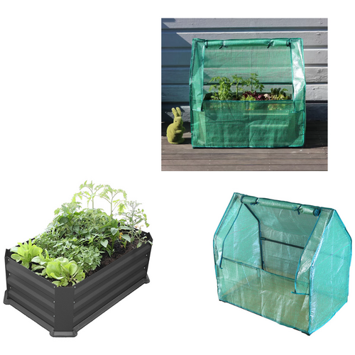 Raised Patio Planter Garden Bed With Greenhouse Cover Herbs 80x50x30cm Charcoal