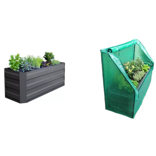 Slimline Raised Patio Planter Garden Bed With Greenhouse Cover 120x45x45cm Charcoal