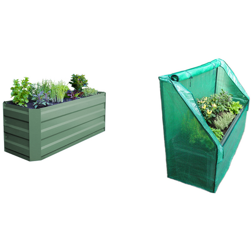 Slimline Raised Patio Planter Garden Bed With Greenhouse Cover 120x45x45cm Green