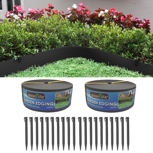 20M Garden Edging With Pegs Plastic Flexible Border Lawn Flower Bed Edge Black