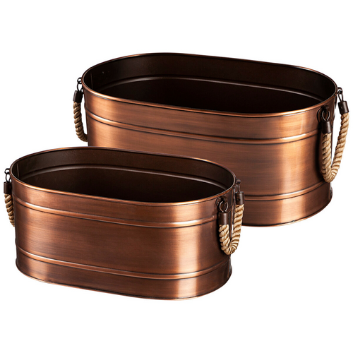 Metal Storage Bins 2 Pack Oval Planter Firewood Farmhouse Design Bronze Finish