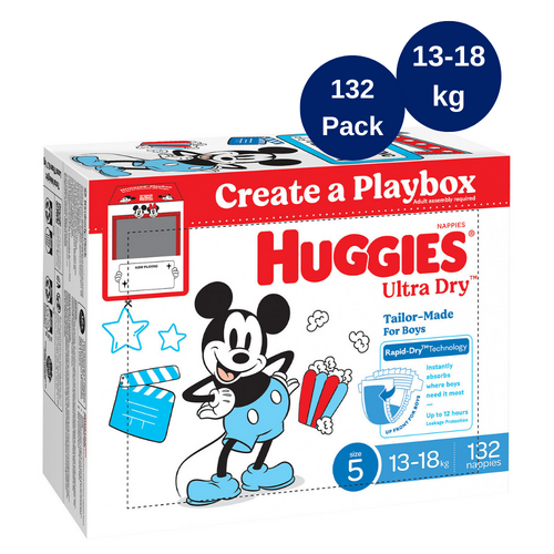 Huggies Boys' Ultra Dry Nappies Size 5 Walker (13-18kg) 132 Nappies