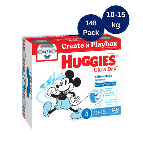 Huggies Boys' Ultra Dry Nappies Size 4 Toddler (10-15kg) 148 Nappies