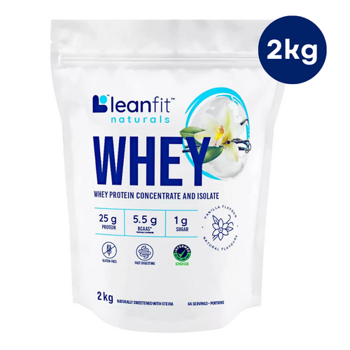 Leanfit Whey Protein Powder 2kg Vanilla Flavour 25g Protein 1g Carbs
