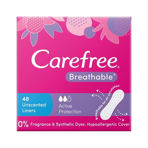 Carefree Panty Liners Menstrual Sanitary Pads 3 Pack 48 Each Breathable