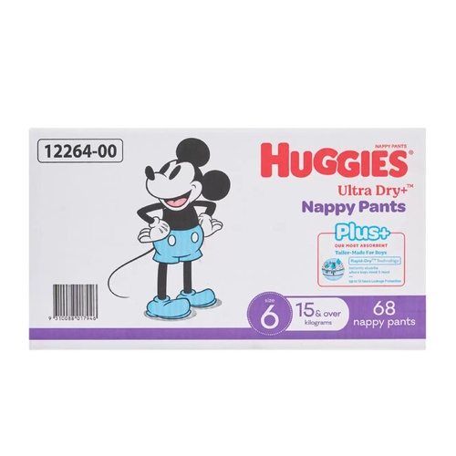 Huggies Boys' Ultra Dry Nappy Pants Plus Size 6 68 Piece