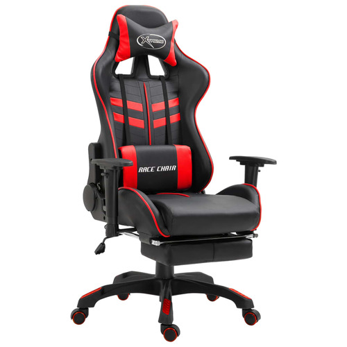 Gaming Chair with Footrest Red Faux Leather