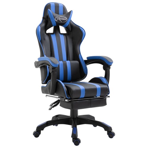 Gaming Chair with Footrest Blue Faux Leather
