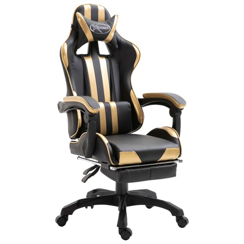 Gaming Chair with Footrest Gold Faux Leather
