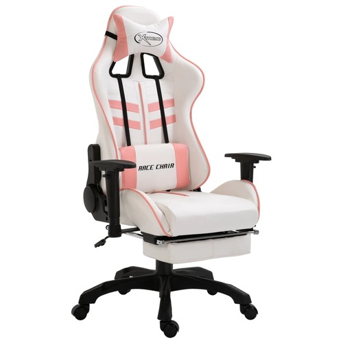 Gaming Chair with Footrest Pink Faux Leather