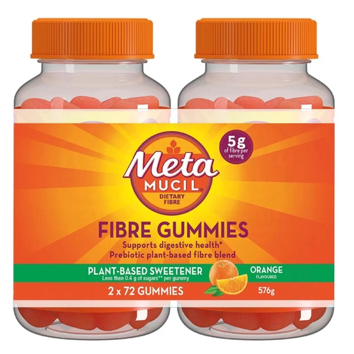 Metamucil Fibre Gummies Orange 2 X 72 Capsules  Supports Digestive Health