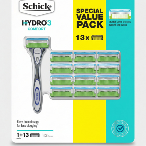 Schick Hydro3 Comfort Razor Refill Blades Pack of 13 Triple Blade Refills
