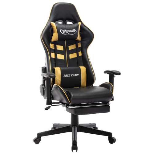 Gaming Chair with Footrest Black and Gold Artificial Leather