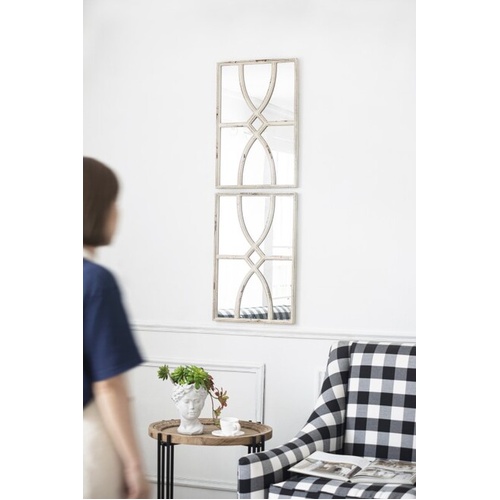 Set of 2 Shabby Chic Carved Wall Mirrors 60. Set of 2 Shabby Chic Carved Wall Mirrors feature a unique pattern of whitewashed, carved wood