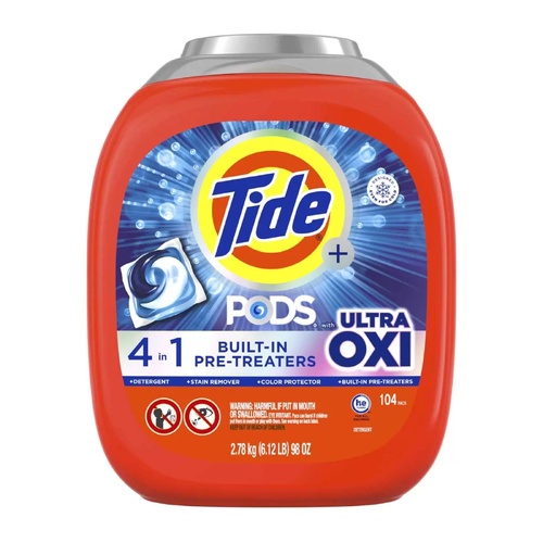Tide Ultra Oxi Laundry Detergent Pods 104 Washing Stain Remover 4-In-1