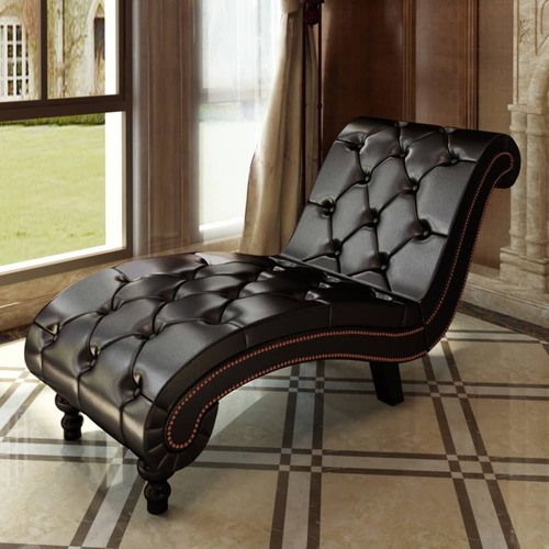 Chaise Longue Brown Faux Leather