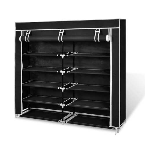 Fabric Shoe Cabinet with Cover 115 x 28 x 110 cm Black