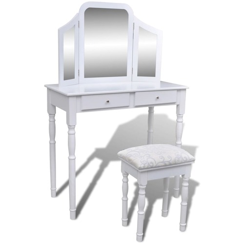 Dressing Table with 3-in-1 Mirror and Stool 2 Drawers White