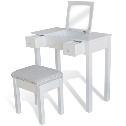Dressing Table with Stool and 1 Flip-up Mirror White