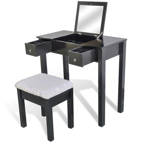 Dressing Table with Stool and 1 Flip-up Mirror Black