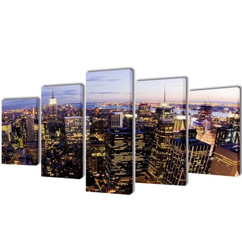 Canvas Wall Print Set Birds Eye View of New York Skyline 100 x 50 cm