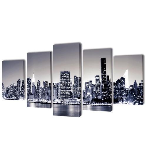 Canvas Wall Print Set Monochrome New York Skyline 100 x 50 cm
