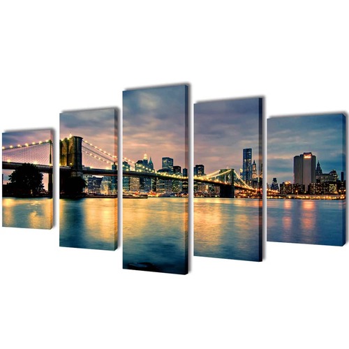Canvas Wall Print Set Brooklyn Bridge River View 100 x 50 cm