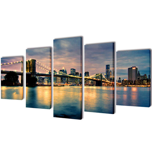 Canvas Wall Print Set Brooklyn Bridge River View 200 x 100 cm