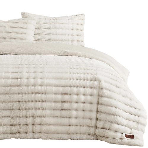 Frye Queen Comforter Set Cream 3 Piece Reversible Faux Fur