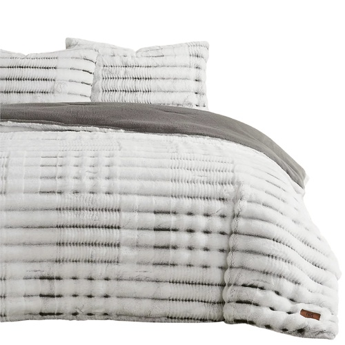 Frye Queen Comforter Set 3 Piece Grey Faux Fur Reversible
