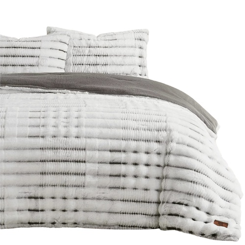 Frye King Comforter Set Grey 3 Piece Faux Fur Reversible