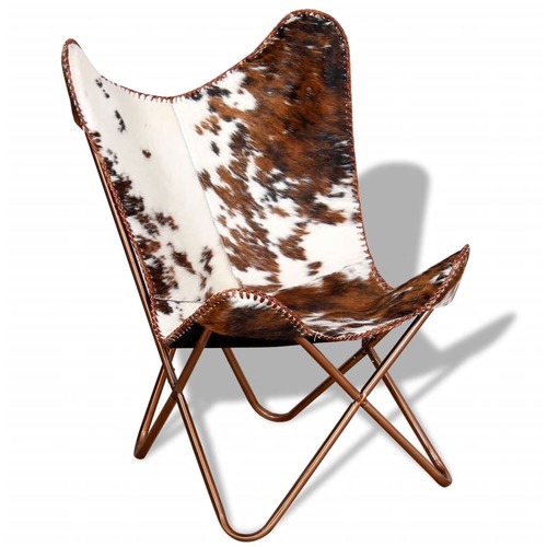 Butterfly Chair Brown and White Real Cowhide Leather