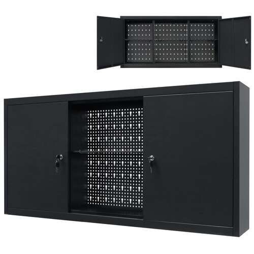 Wall Mounted Tool Cabinet Industrial Metal 120x19x60 cm Black