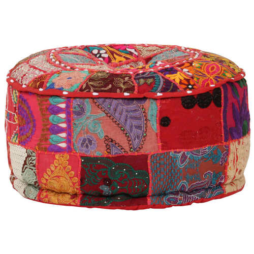 Patchwork Pouffe Round Cotton Handmade 40x20 cm Red