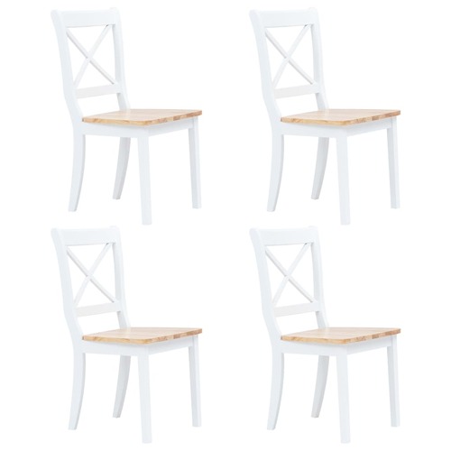 Dining Chairs 4 pcs White and Light Wood Solid Rubber Wood