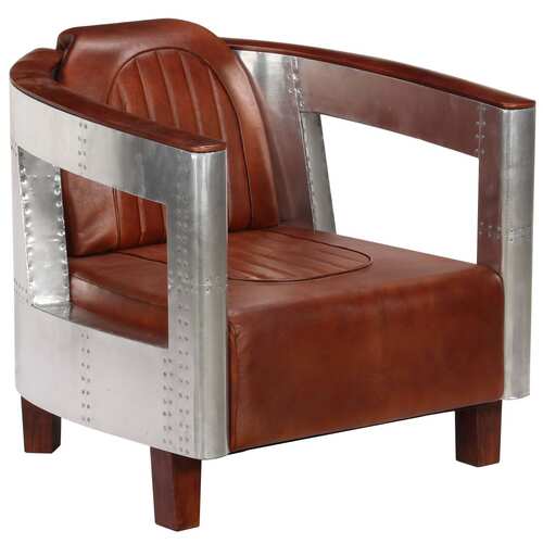 Aviator Armchair Brown Real Leather