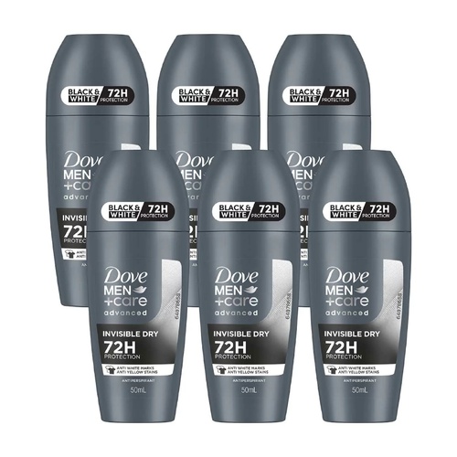 Dove Mens Roll On Antiperspirant Deodorant 6 x 50ml Pack Invisible Dry 72Hr