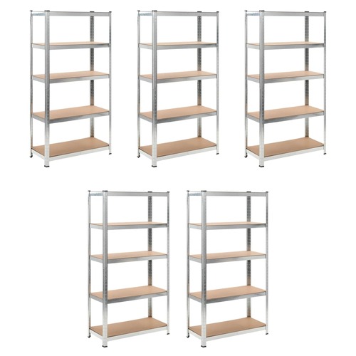 5-Layer Heavy-duty Shelves 5 pcs Silver Steel&Engineered Wood