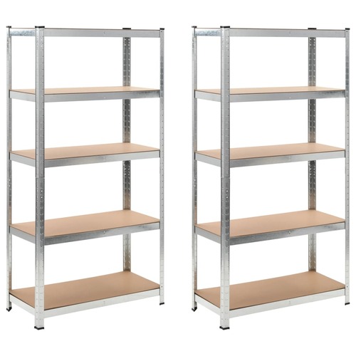 5-Layer Heavy-duty Shelves 2 pcs Silver Steel&Engineered Wood