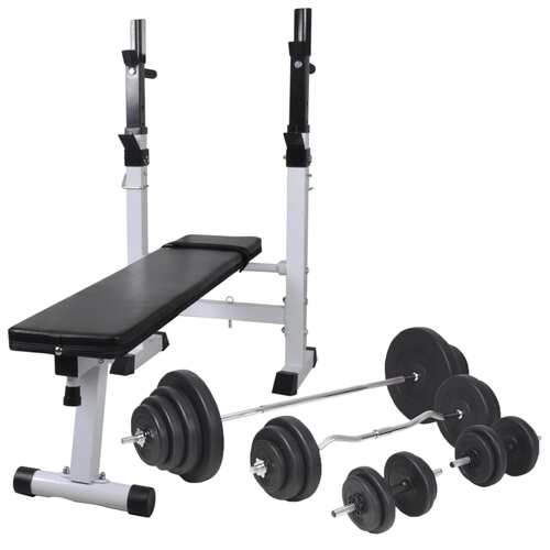 Workout Bench with Weight Rack&Barbell and Dumbbell Set 120 kg