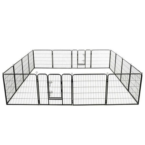 Dog Playpen 16 Panels Steel 80x80 cm Black