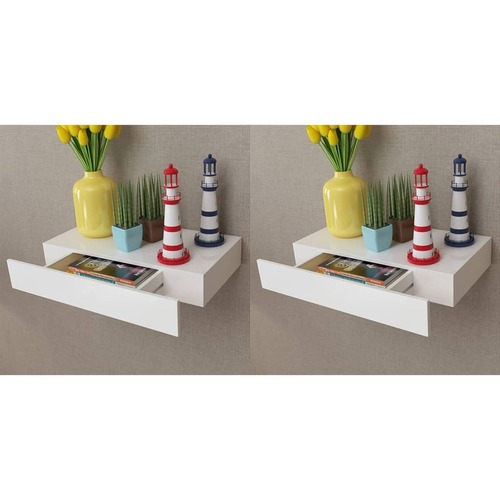 Floating Wall Shelves with Drawers 2 pcs White 48 cm