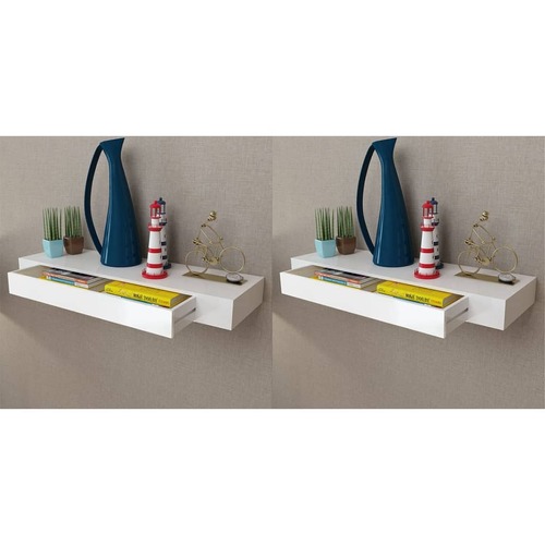 Floating Wall Shelves with Drawers 2 pcs White 80 cm