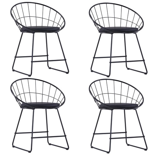 Dining Chairs with Faux Leather Seats 4 pcs Black Steel