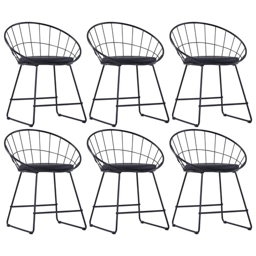 Dining Chairs with Faux Leather Seats 6 pcs Black Steel