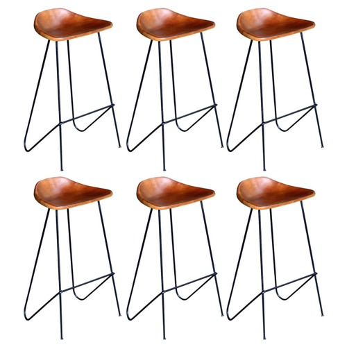 Bar Chairs 6 pcs Brown Real Leather