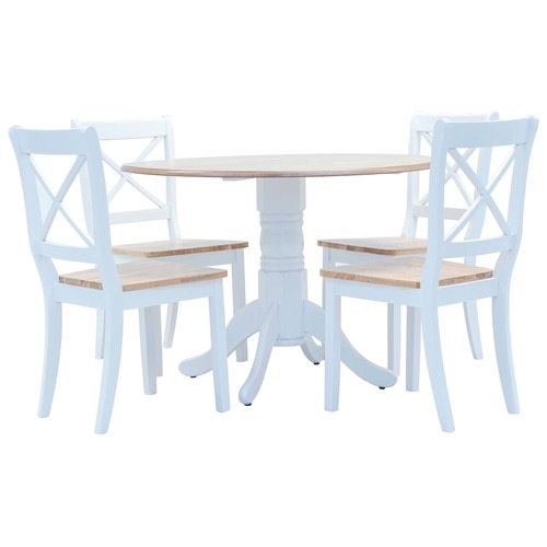 5 Piece Dining Set Solid Rubber Wood White and Brown