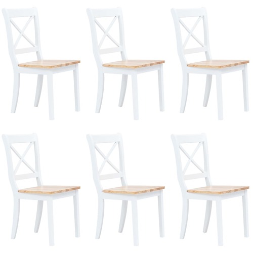 Dining Chairs 6 pcs White and Light Wood Solid Rubber Wood