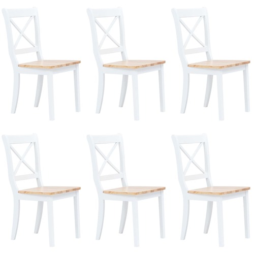 Dining Chairs 6 pcs White and Light Wood Solid Rubber Wood